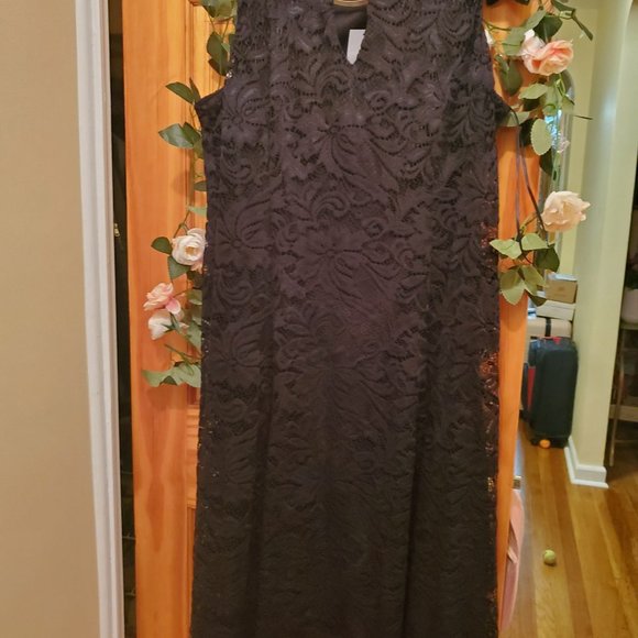 Blak Lace Draped Dress Sleeveless - Picture 4 of 4